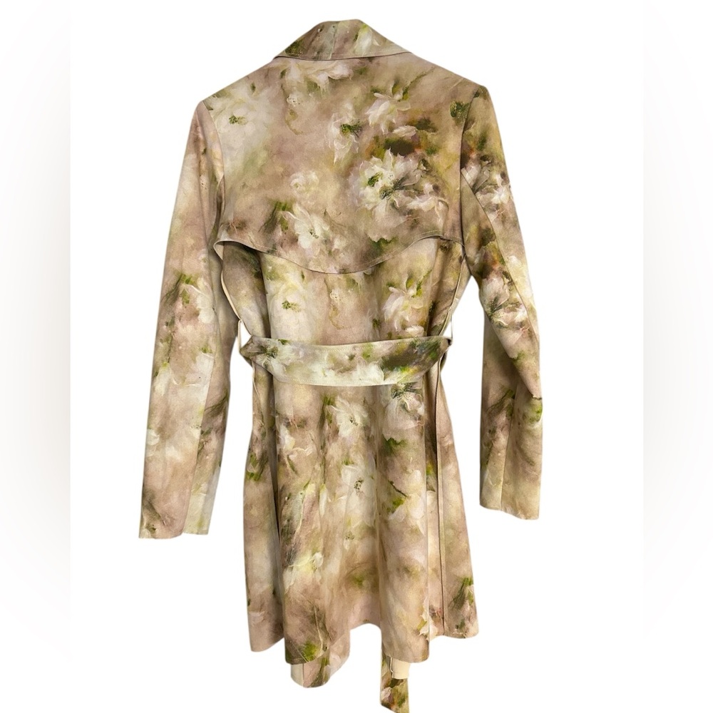 Solitaire Women's Tan Floral Faux Suede Tie-Waist Coat - Brown and Green - Picture 2 of 4